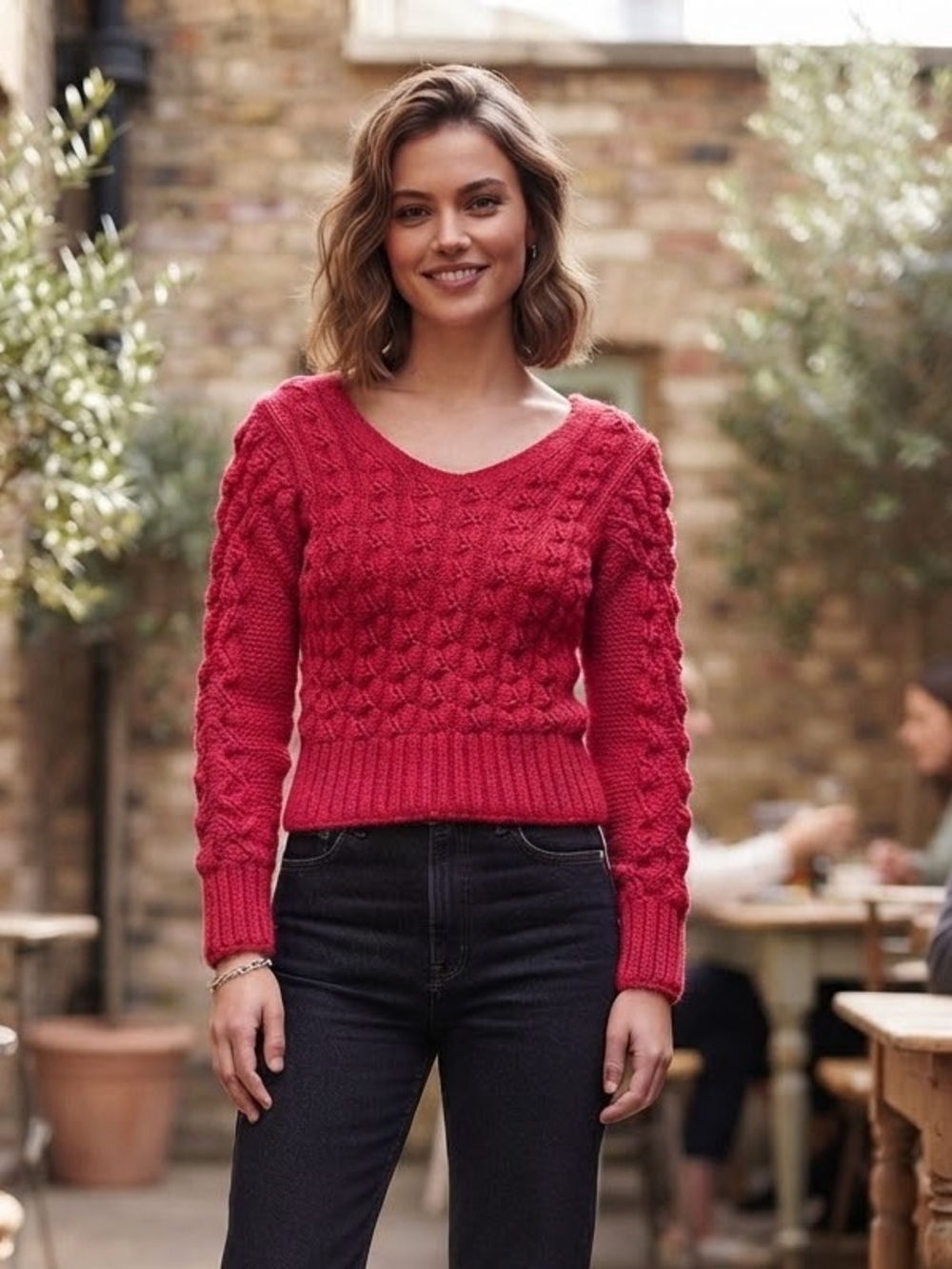 Raspberry hand knit with gorgeous pattern sweater